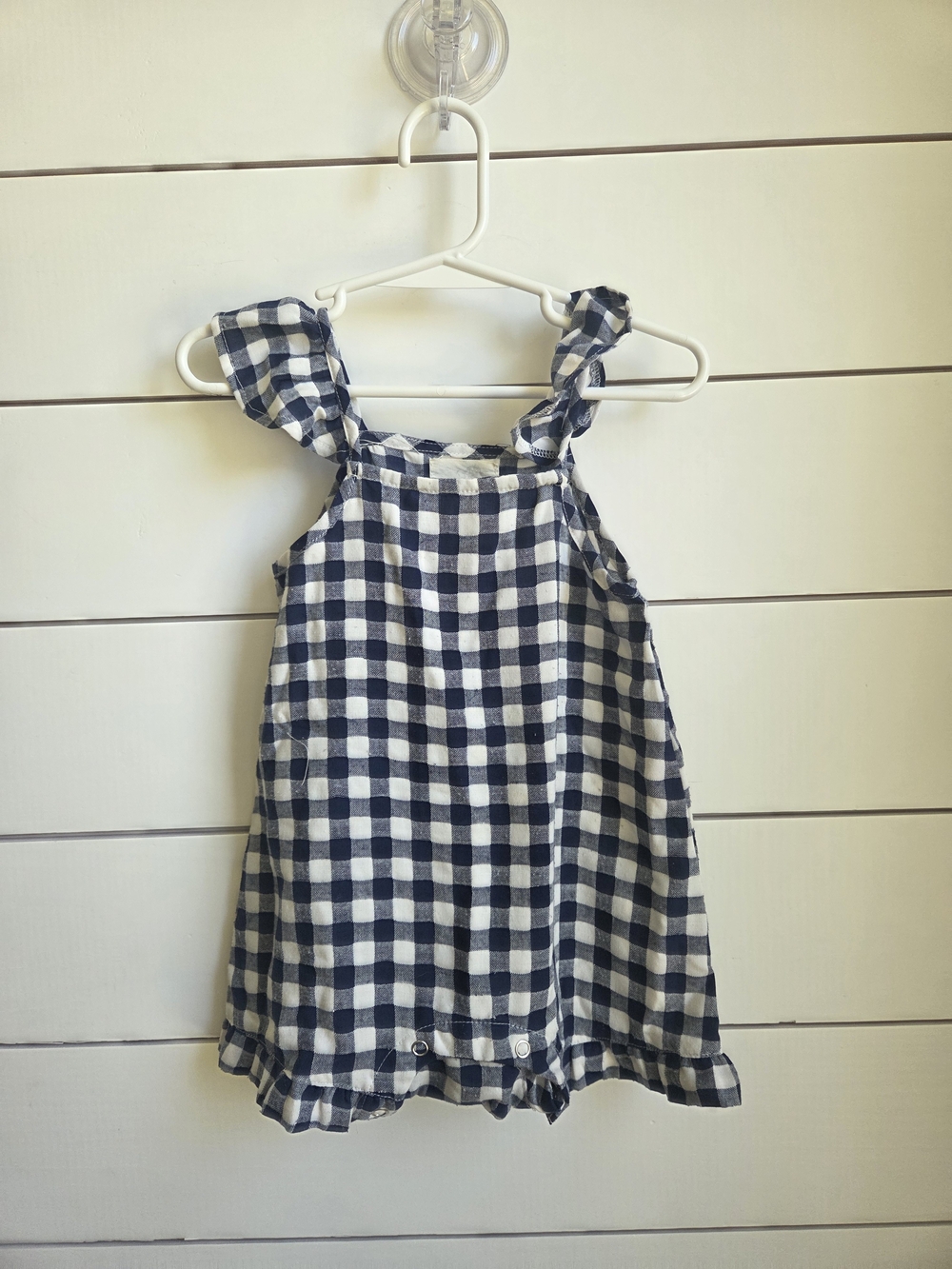Girls Navy and White Gingham Ruffle-Strap Dress